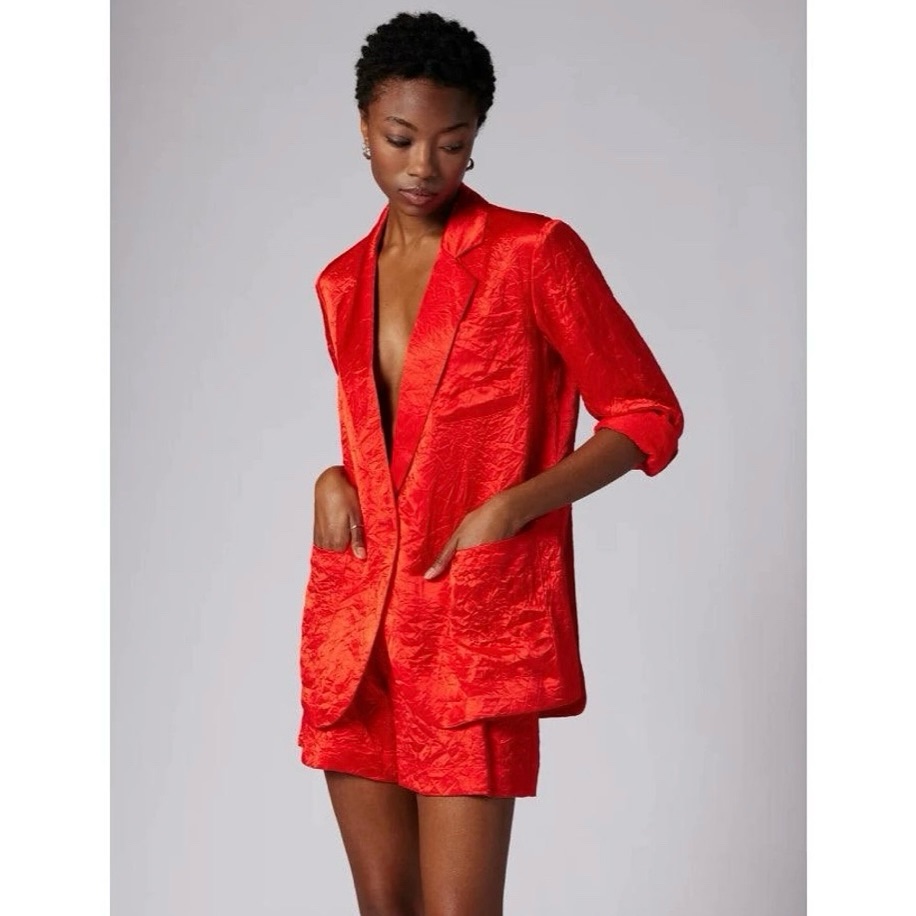 New Equipment Eliette Crinkle Satin Jacket Fiery Red